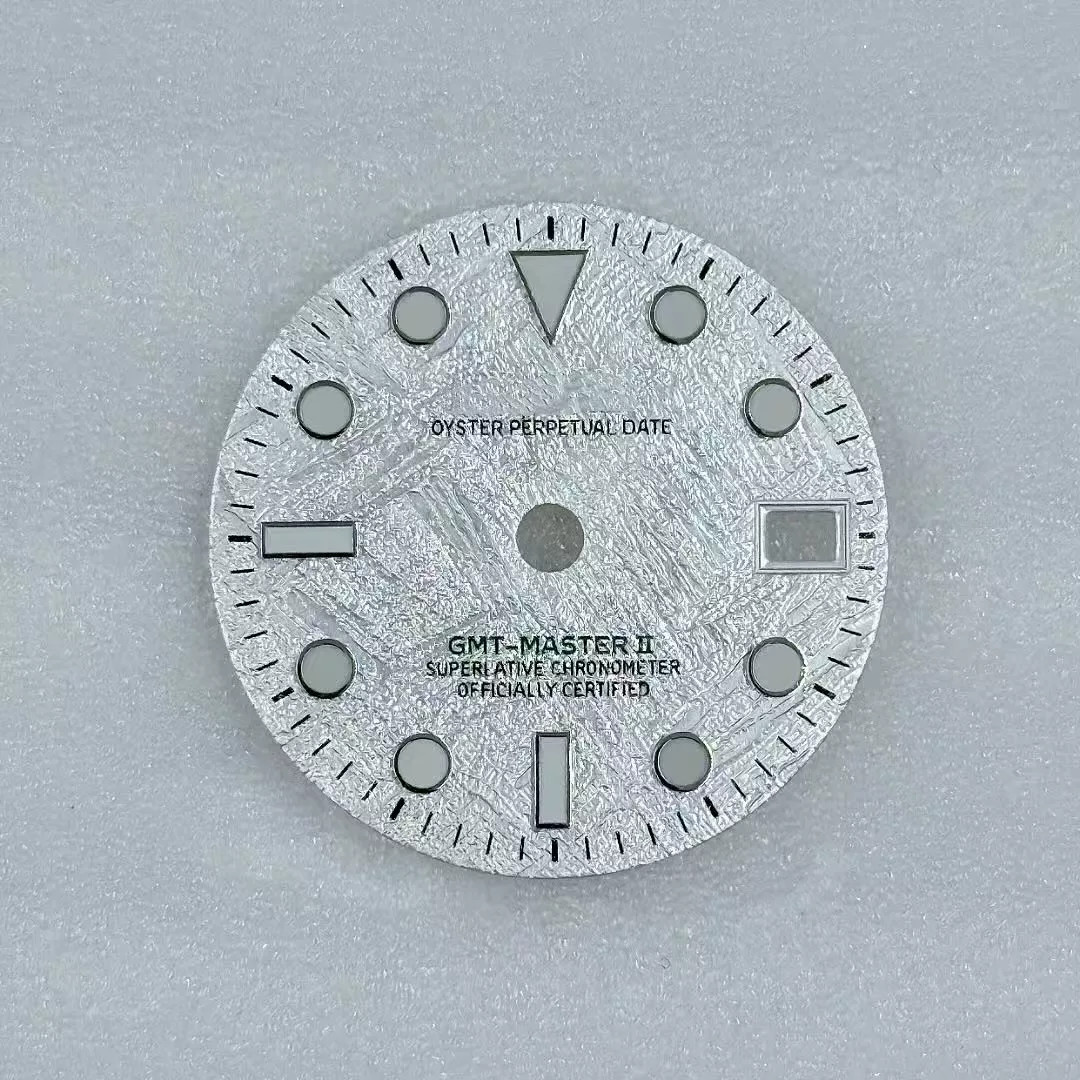 28.5mm GMT Meteorite pattern Watch Dial Green Luminous For NH34 Movement