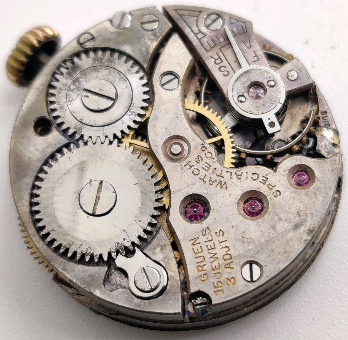 Rare Gruen Watch Specialties Co. 15 jewel watch movement for repair