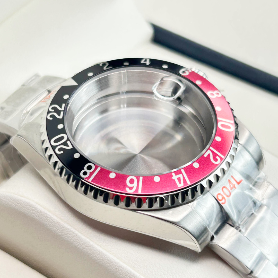 Black Red Retro 24 Hour Silver Brushed Case Sapphire Glass fit NH35A Nh34A Mod