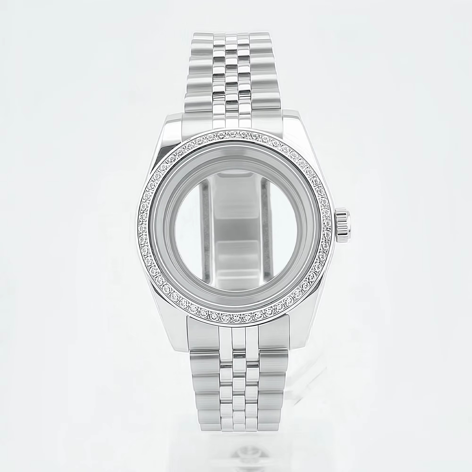 36Mm/40Mm Silver Watch Case Sapphire Glass Gemstone Bezel Fit NH35 NH36 NH34 ETA