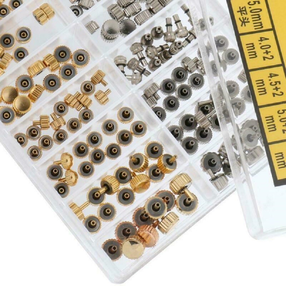 Mixed Sizes Silver Gold Watch Stem Crown Repair Parts Assortment Set Gold&Silver