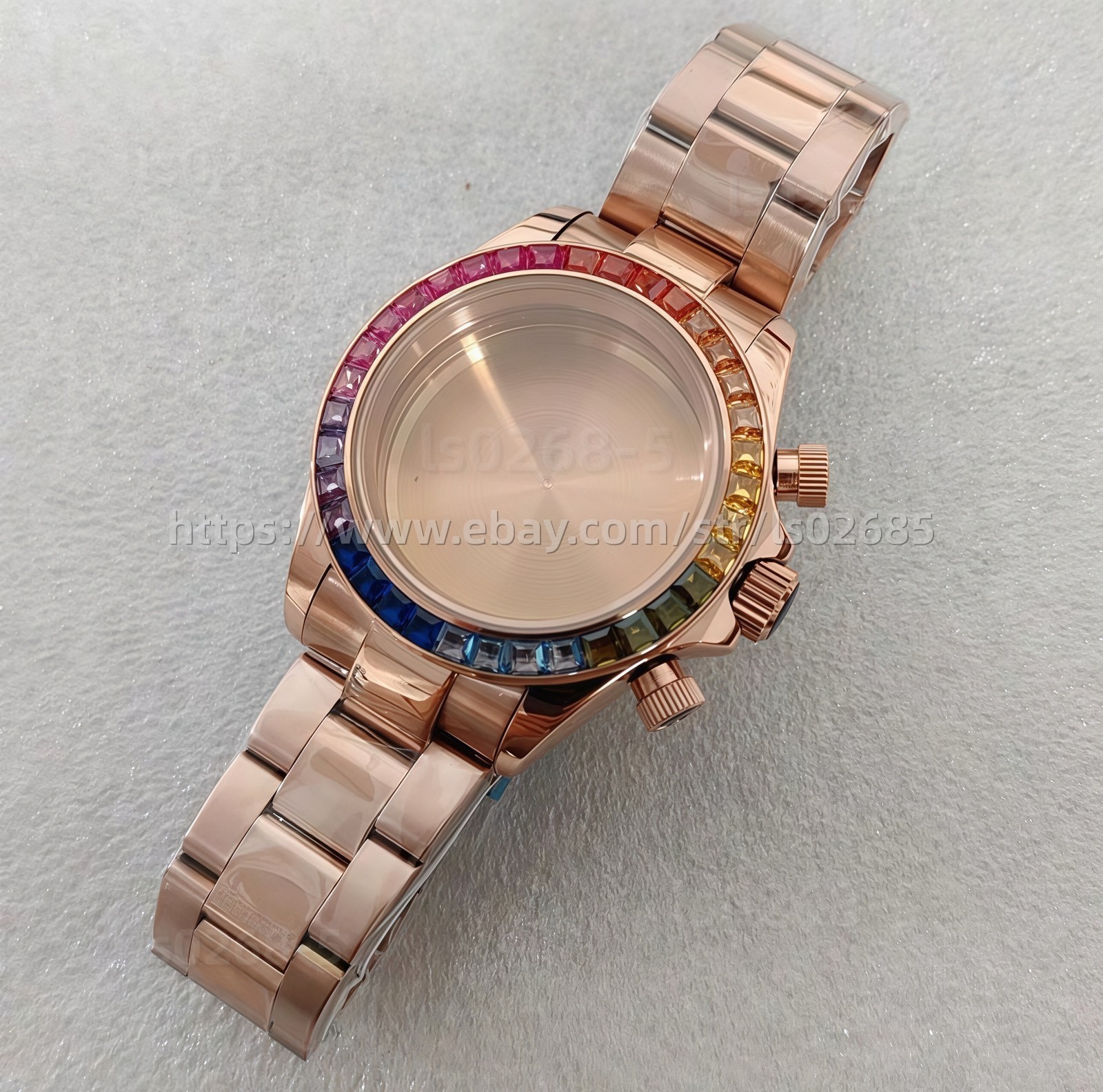 39mm Stainless Steel Rose Gold Watch Case Diamond Bezel+Bracelet Set VK63