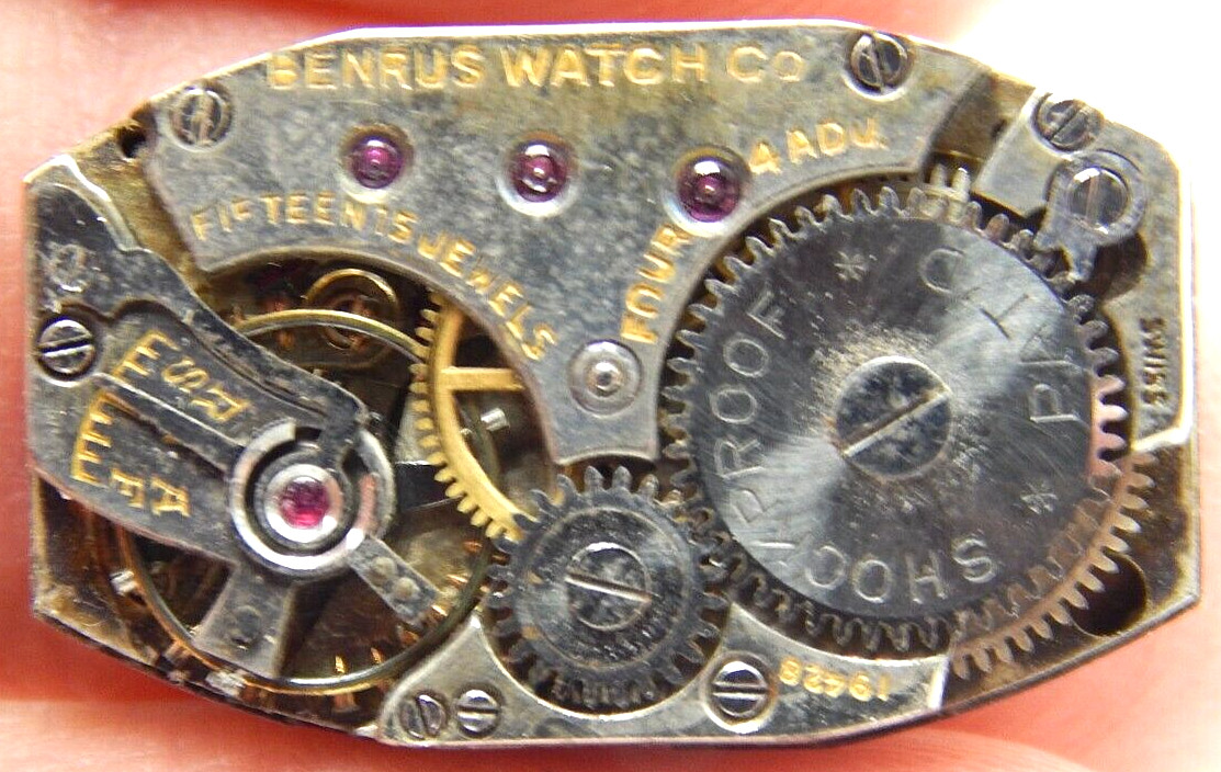 Vintage Benrus shockproof 15 jewel 4 adjustment watch movement with dial