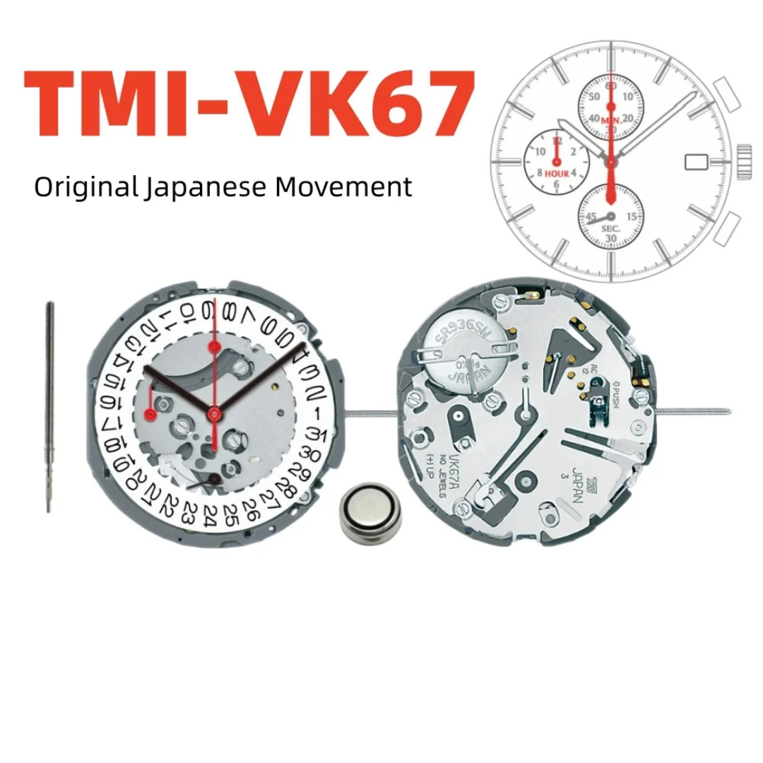Genuine TMI VK67A Quartz Movement Original SII VK67 Meca Chronograph Watch Parts