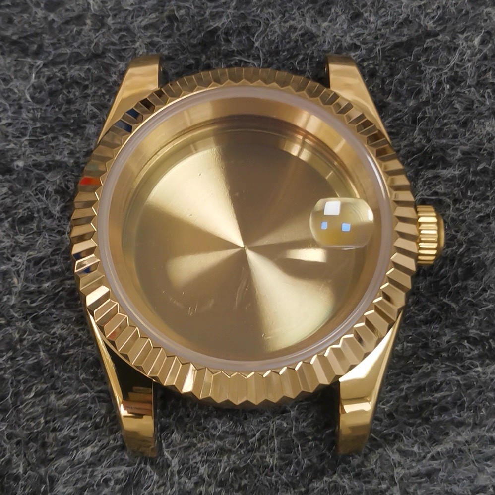 36mm Stainless Steel Sapphire Glass Solid Watch Case Gold Plate For NH35/36