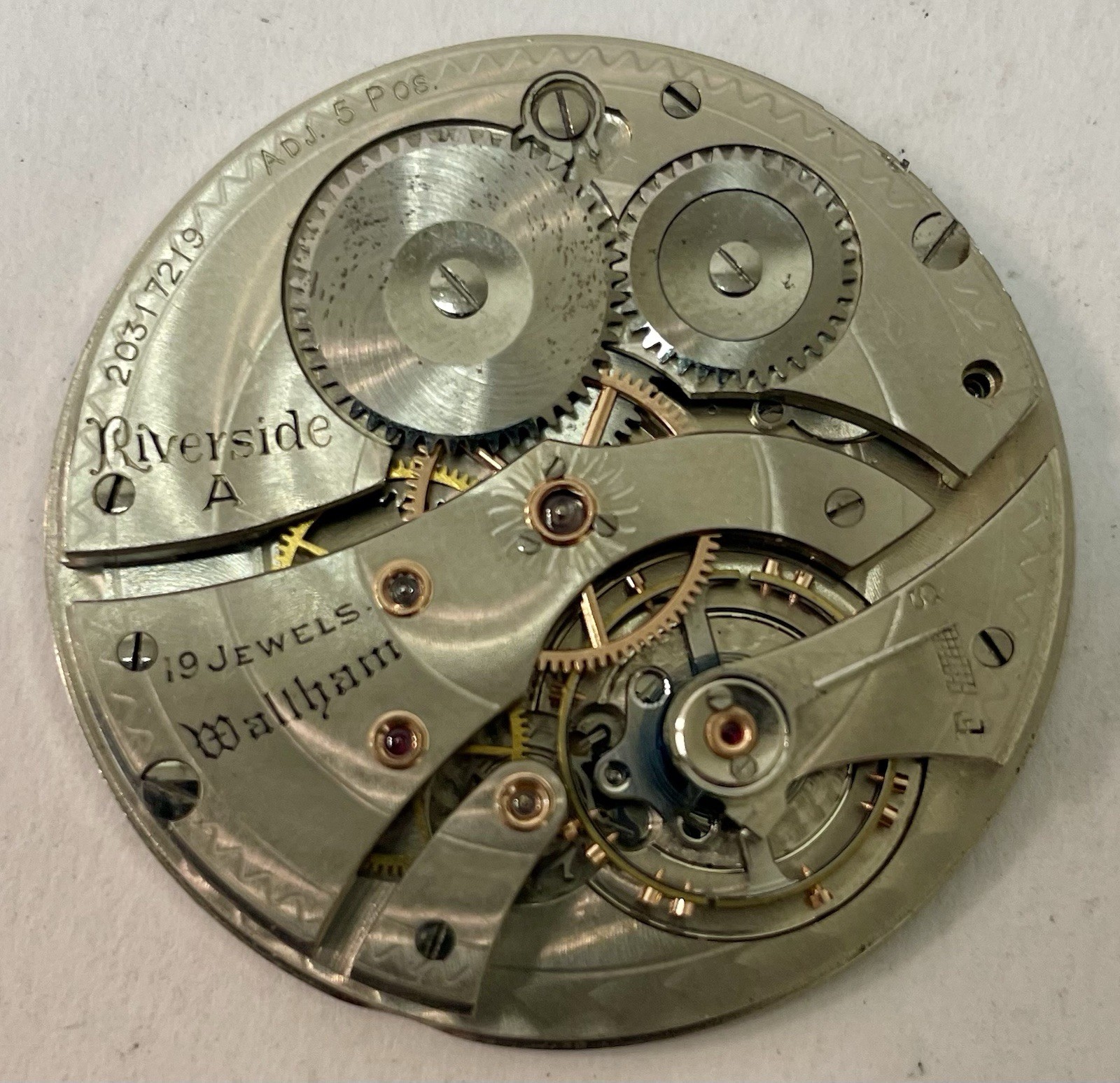 1915 Waltham Grade Riverside A 14s Model Colonial A 19j Pocket Watch Movement
