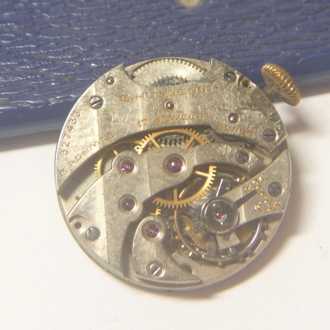 Late 1910s E. Huguenin 17J 3 Adjusts 8 ½ Lignes Hi Grade Movt Dial Hands !!