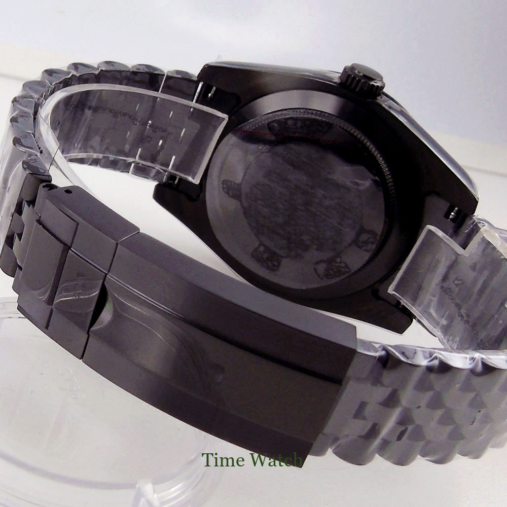 39/36mm Black PVD Sapphire Watch Case+Strap For NH35 Miyota8215 DG2813 ETA2836