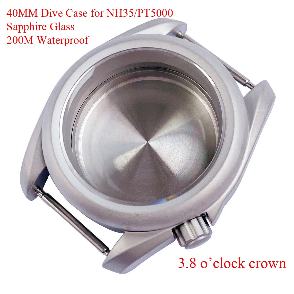 200M Diving Stainless Steel Watch Case 40mm Sandblast Brushed Fit NH34 NH35 NH36
