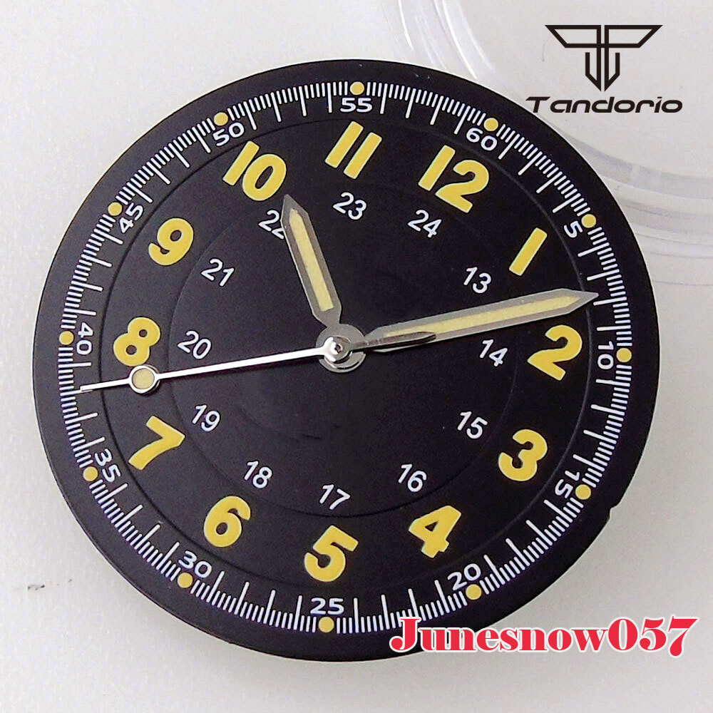 Tandorio Silver/Black Watch Dial Numbers Lume 29MM Fit NH35A NH36A Movement Men