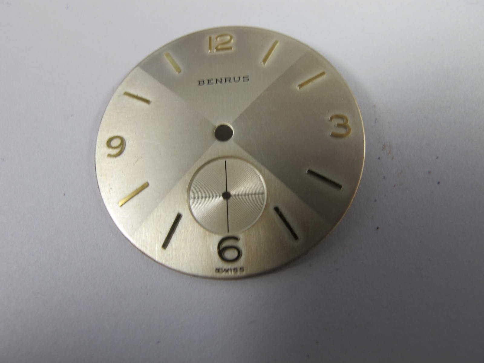 BENRUS MENS VINTAGE SILVER COLOR OLD STOCK QUAD X PATTERN WATCH DIAL 28.5MM