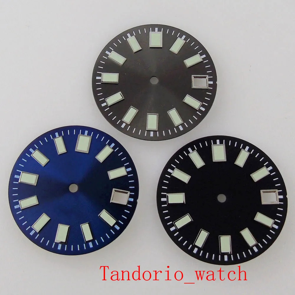 29mm Black/Grey/Blue Sunburst Watch Dial Replacement Fit NH35 ETA 2824 Miyota