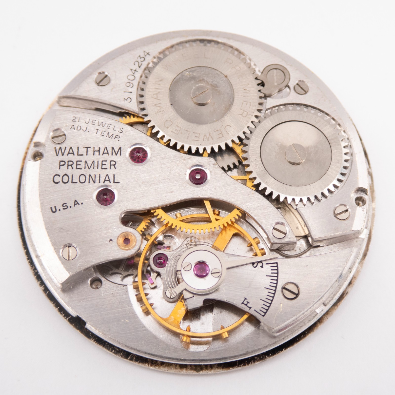 Waltham Grade Premier 12-Size 21-Jewel Antique Pocket Watch Movement, Runs a Bit