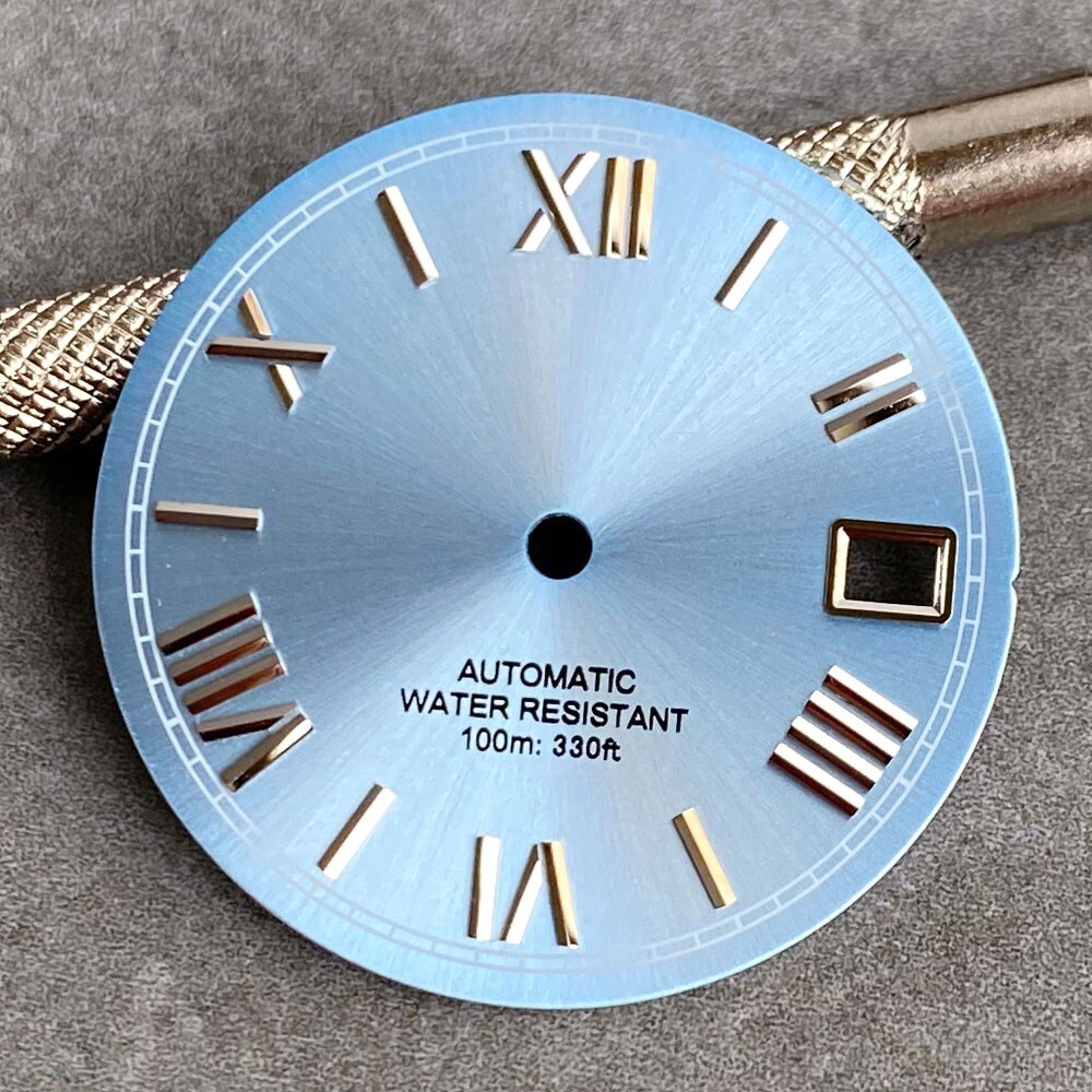 Mod New 29mm ice blue Roman Numeral indexes Watch Dial Face fit NH35 NH36 NH38