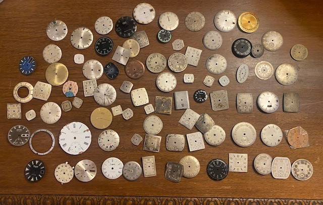 lot of APPROX 90 VINTAGE Wrist Watch DIALS for REPAIR PARTS or CRAFTS