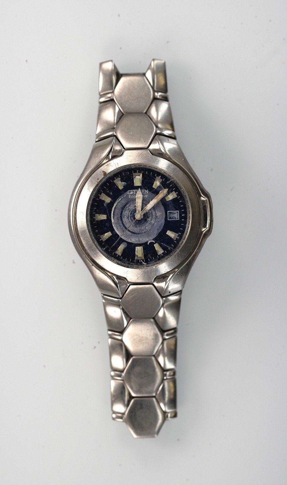 Citizen Eco Drive Watch Men Blue Solar Stainless Steel WR Date NON-WORKING-c8
