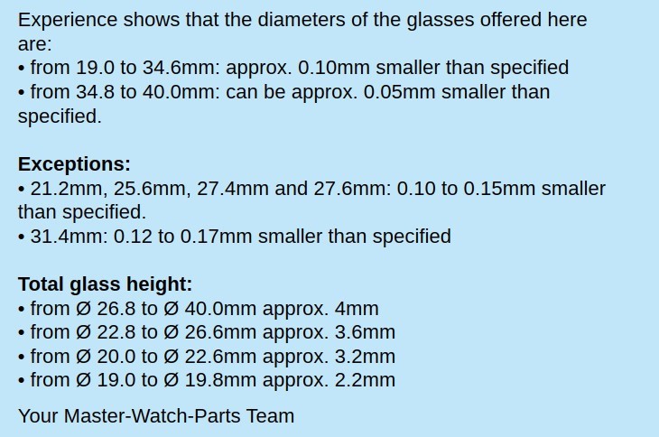 Uhrenglas gewölbtes Uhrglas Armbanduhr Taschenuhr Domed Acrylic Glass 19-40,0mm
