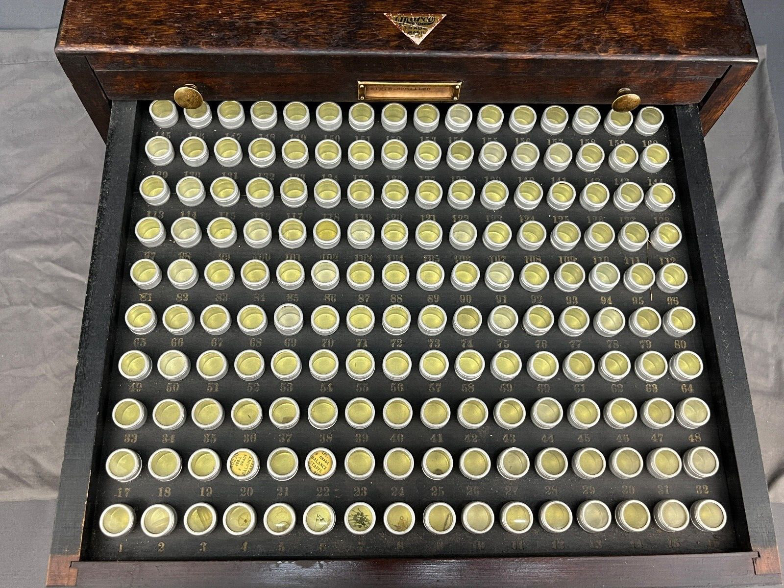 Antique Marco Table Top Mahogony Watch Case 10 Drawers and 1600 Slots + Parts