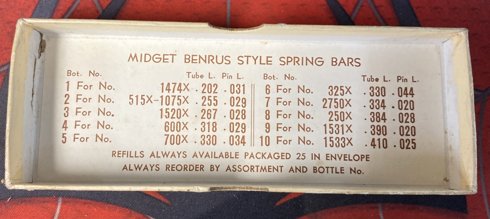 Vintage Bestfit Spring Bar Assortment No. 496 – Midget Benrus Style *Incomplete*