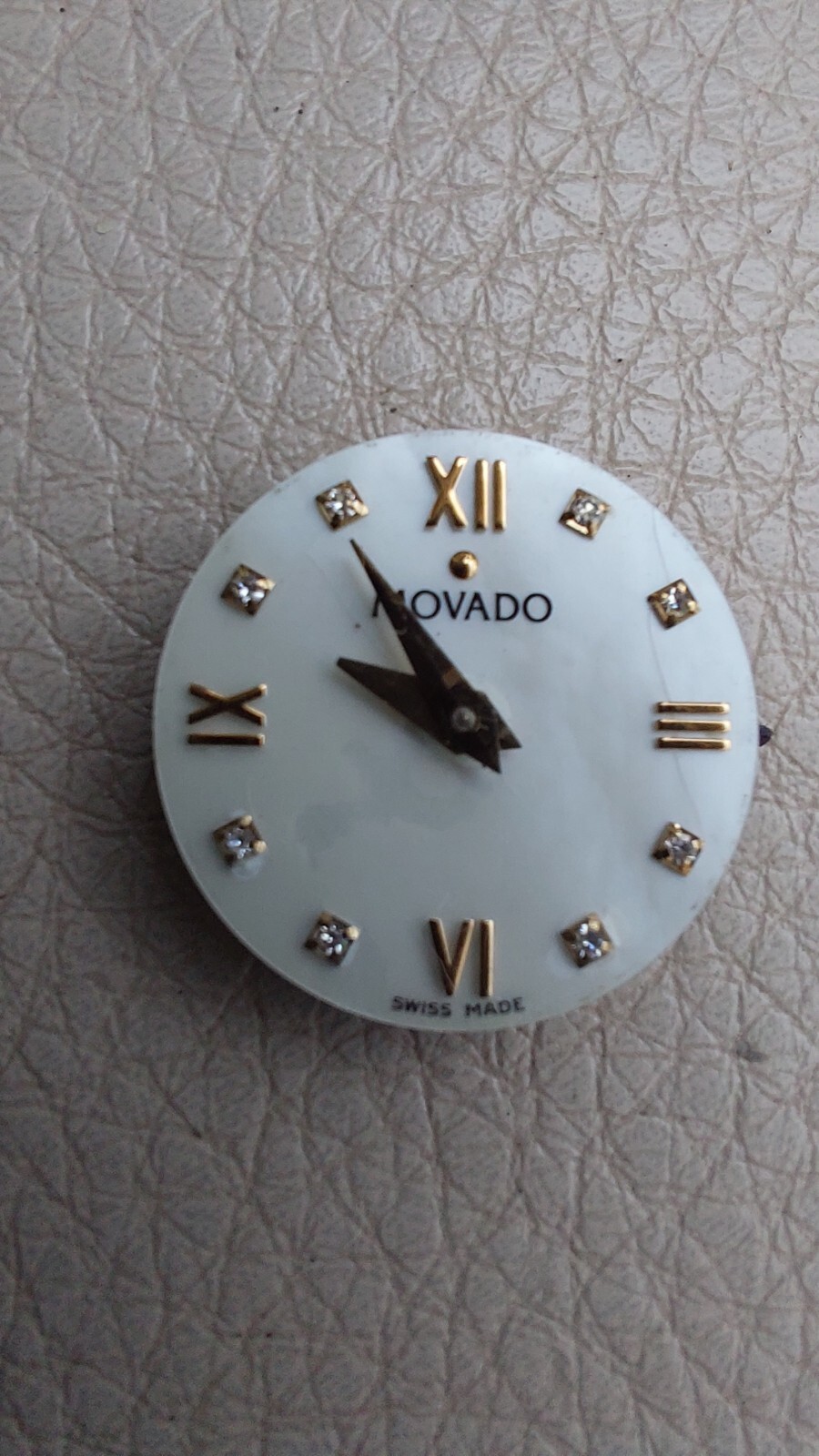 Movado Watch Face & Movement Mother Of Pearl Diamond Parts Only NOT WORKING READ