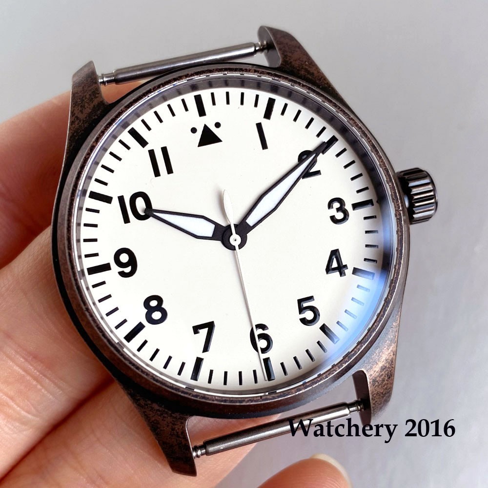 Tandorio 39mm Coated Bronze Pilot Vintage Watch Case Fit NH35 PT5000 Miyota 8215