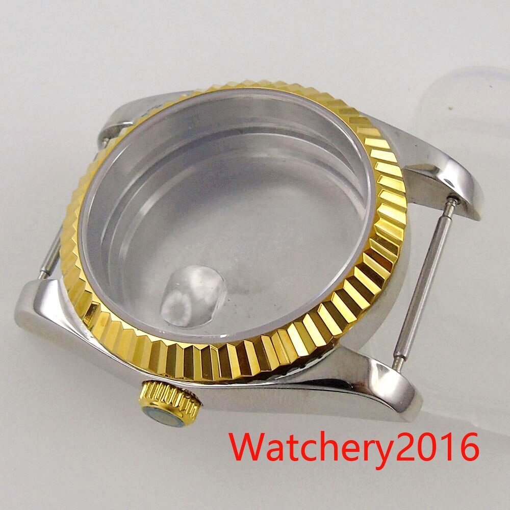 36mm 39mm Two Tone Rose Gold Silver Magnifier Watch Case For NH35 Miyota DG 2824