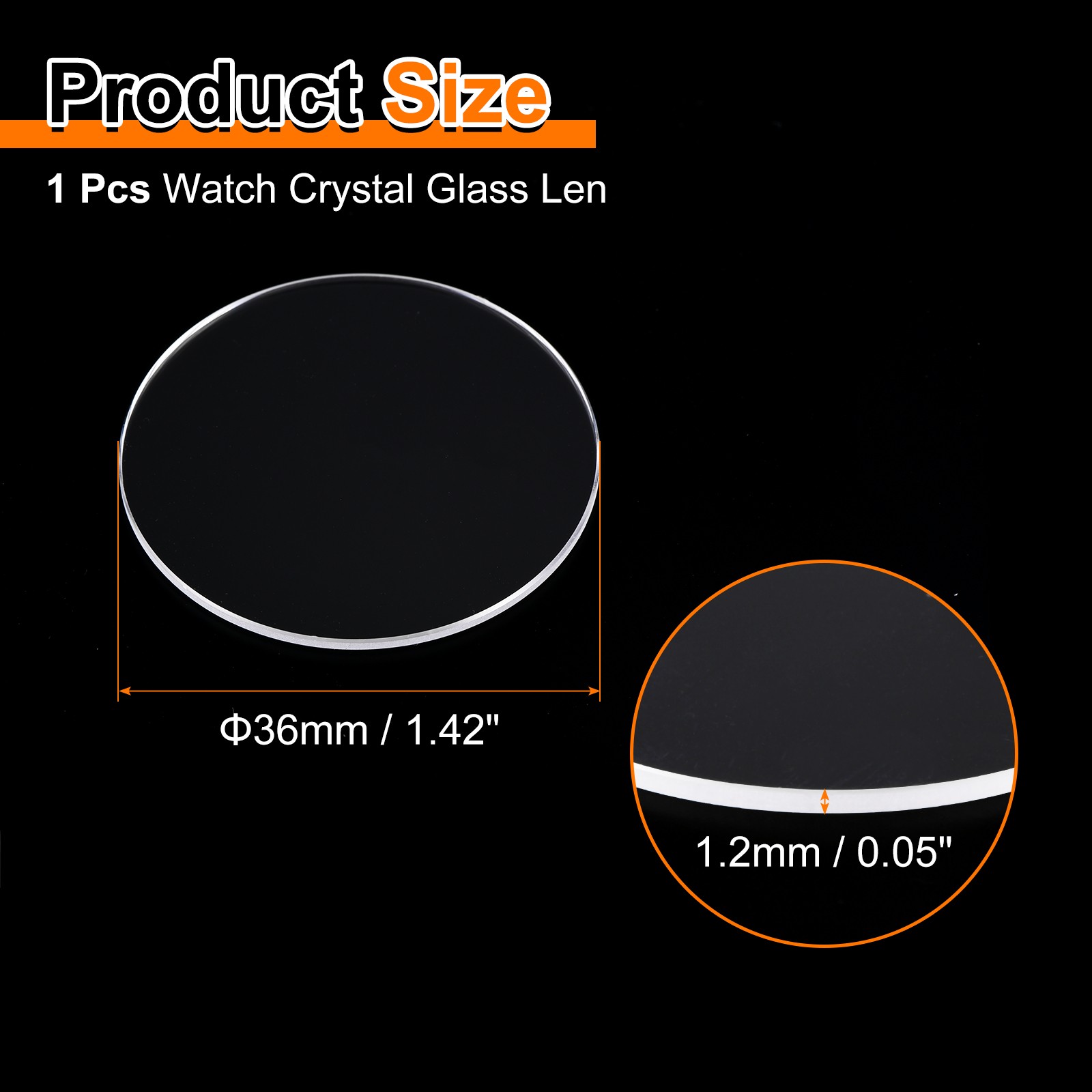 Watch Crystal Glass Lens 36mm Dia 1.2mm Thick Flat Round Sapphire Replacement