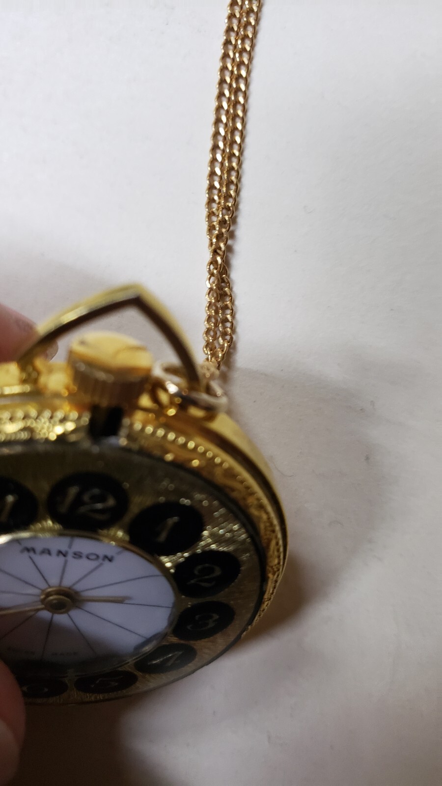 RARE Antique Ladies Mason Necklace Watch Black Gold Ornate swiss w/ chain 12k gp