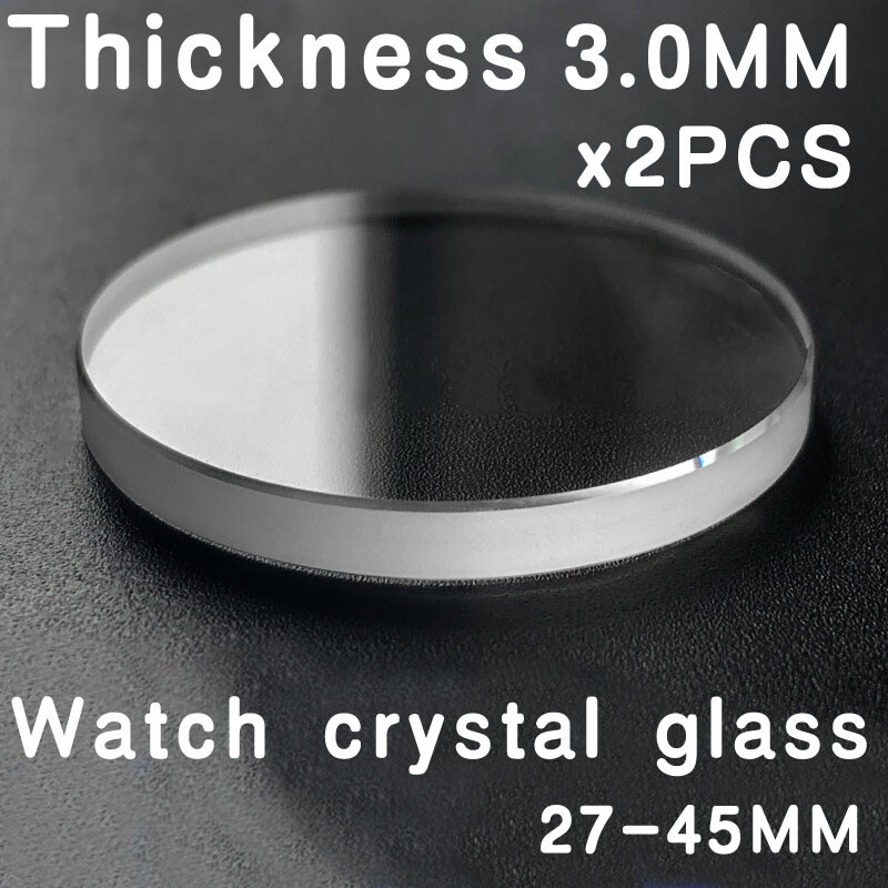 2PCS Thickness 3.0mm Flat Round Watch Glass 27mm-45mm Clear Crystal Mirror BHBL