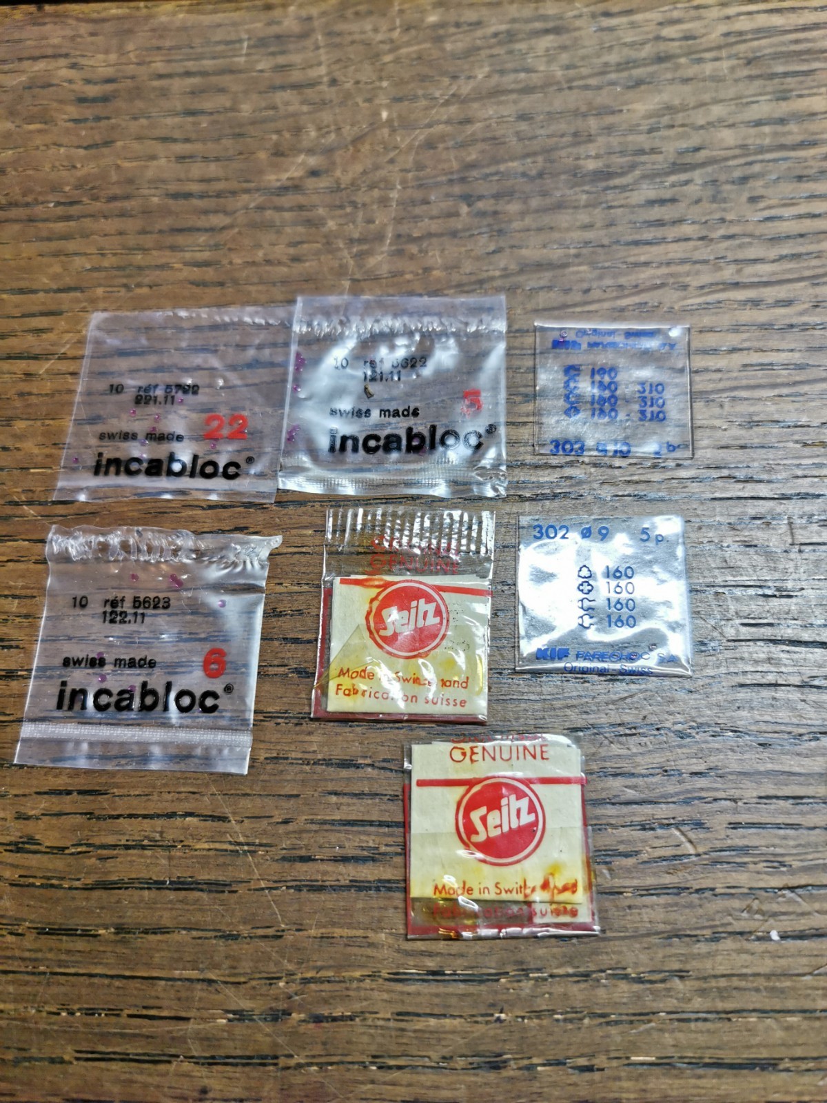 Incabloc / Seitz Watch Jewels, New Old Stock Parts in Packets, Watchmaker #R271