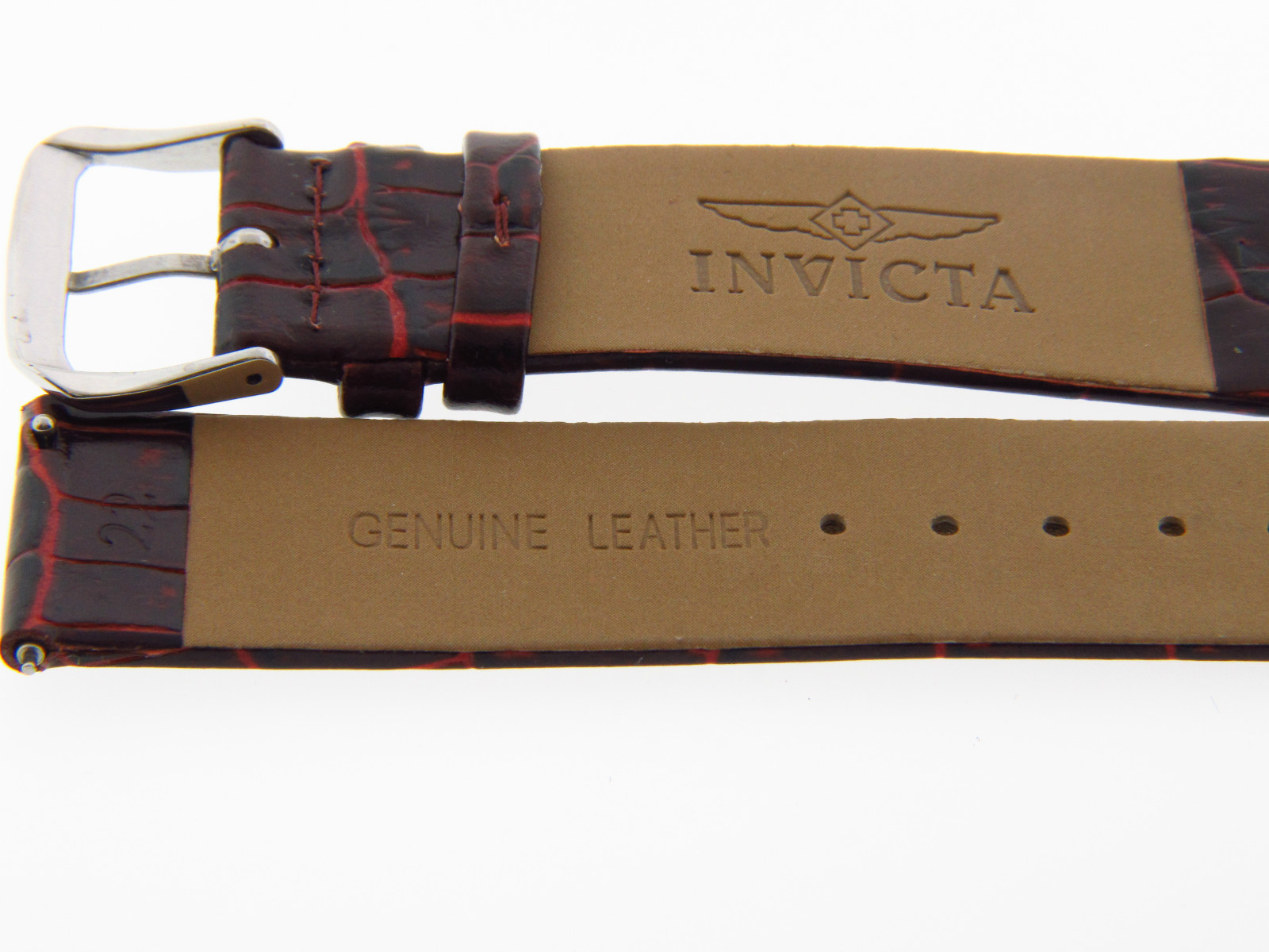 Invicta 22mm Genuine Brown/Burgundy Leather with Silver Buckle Watch Band Strap