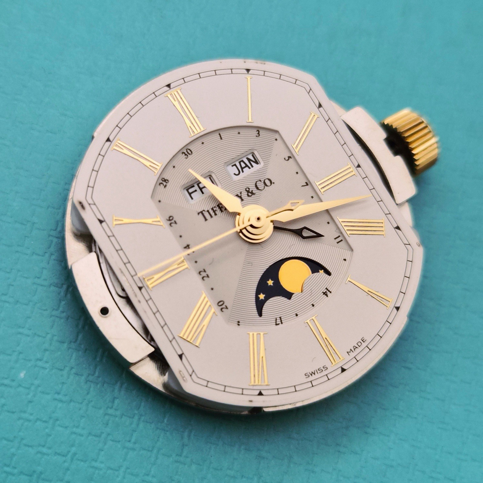 RARE Tiffany & Co. Mark Coupe Automatic Day Date Moonphase 18k SS Dial Movement