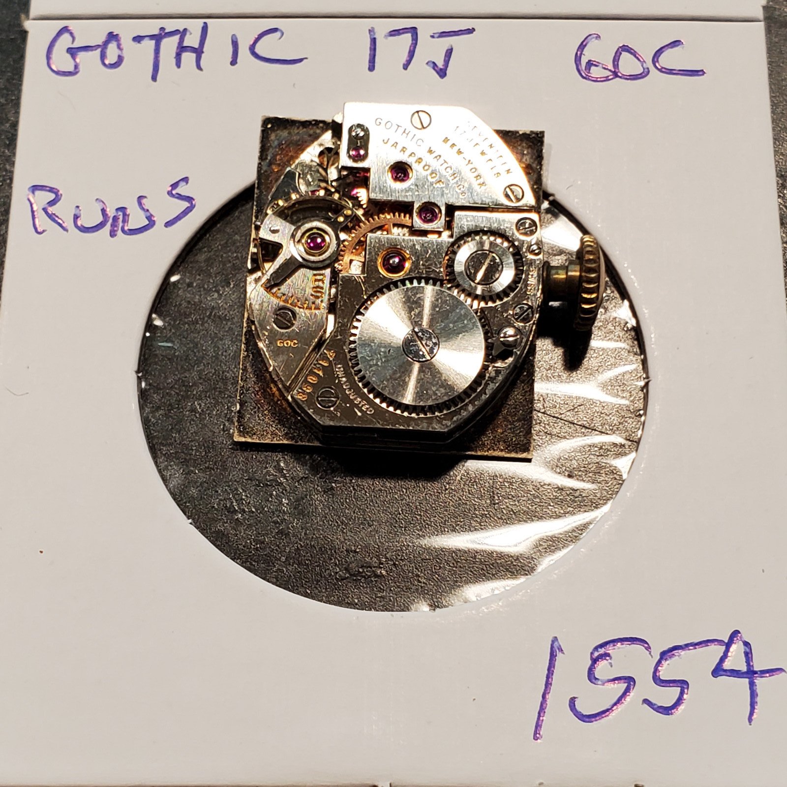 MENS HELZBERG 17j 60C WRIST WATCH MOVEMENT #1554