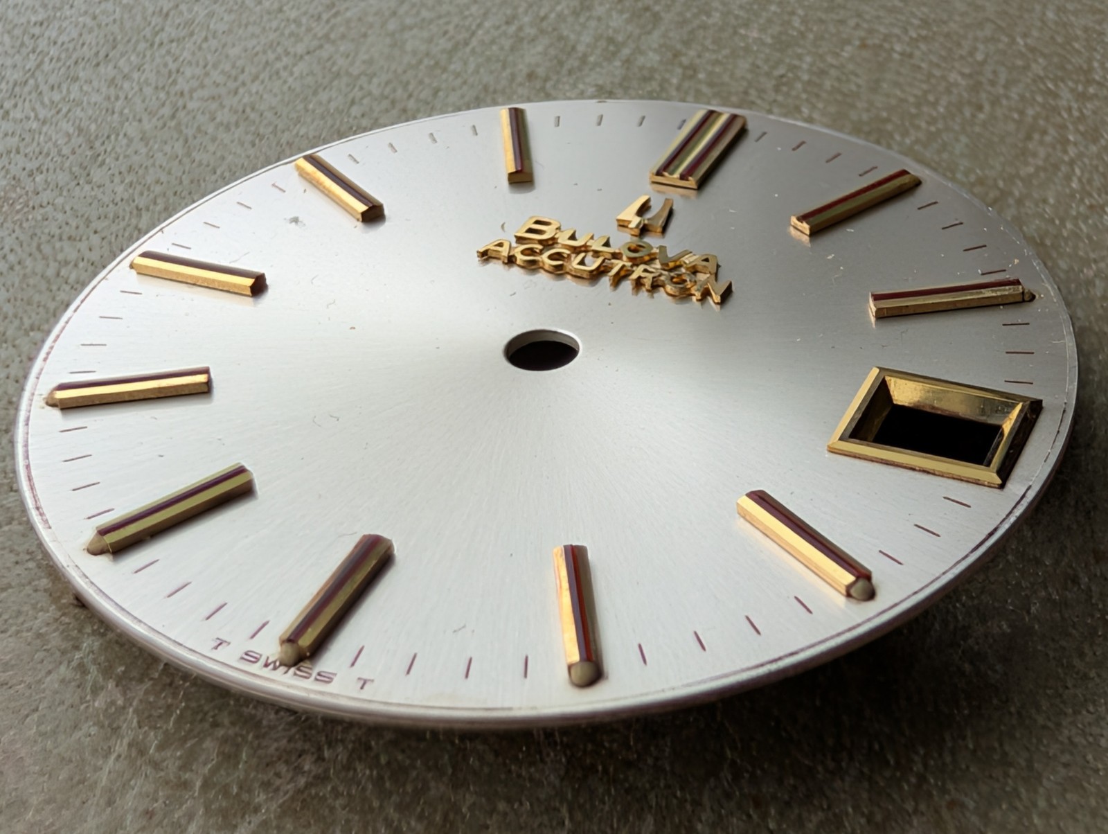 Vintage 1970’s Bulova Accutron Gold-Accented Silvery Champagne DIAL ONLY – 28 mm