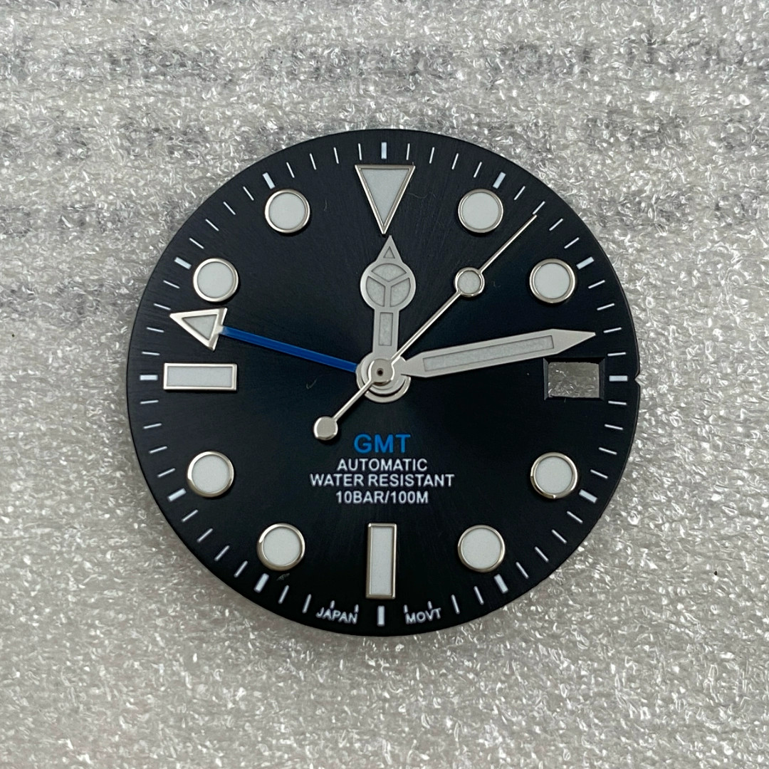28.5mm Ice Blue Luminous dial + Four-hand watch dial fit NH34A NH34 GMT