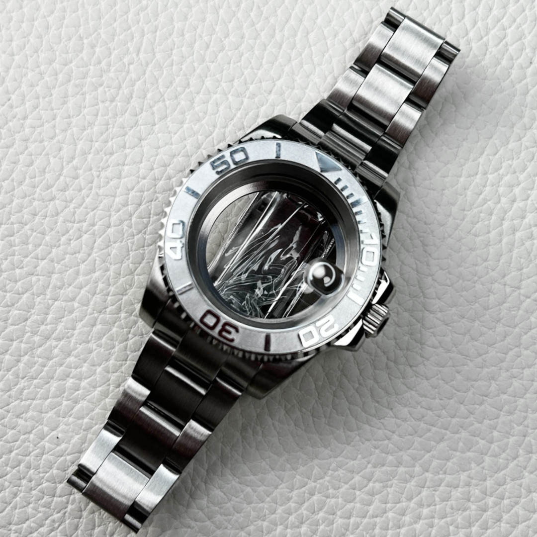 Silver 10ATM 40mm Gray Ceramic Bezel Sub Watch Case Strap Mod Fit NH34 NH35 NH36