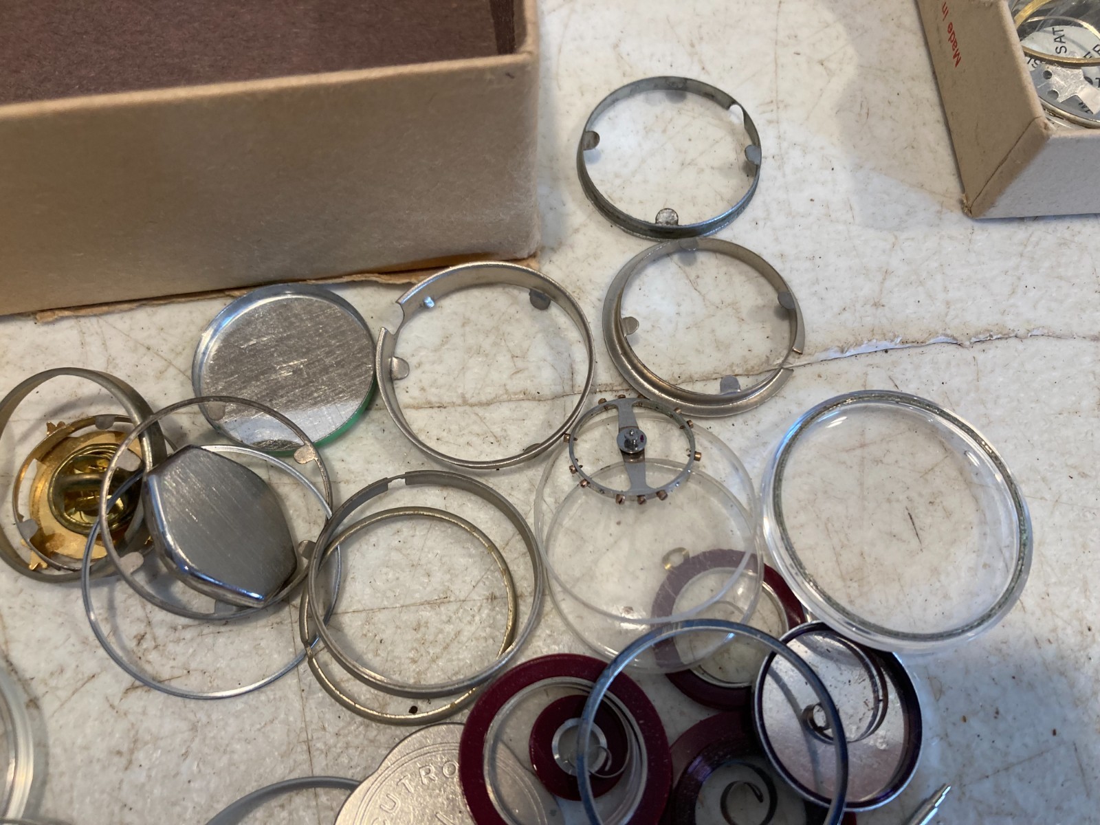 Large Vintage Watch Crystal Bezel & Retaining Ring Parts Lot Glass Acrylic