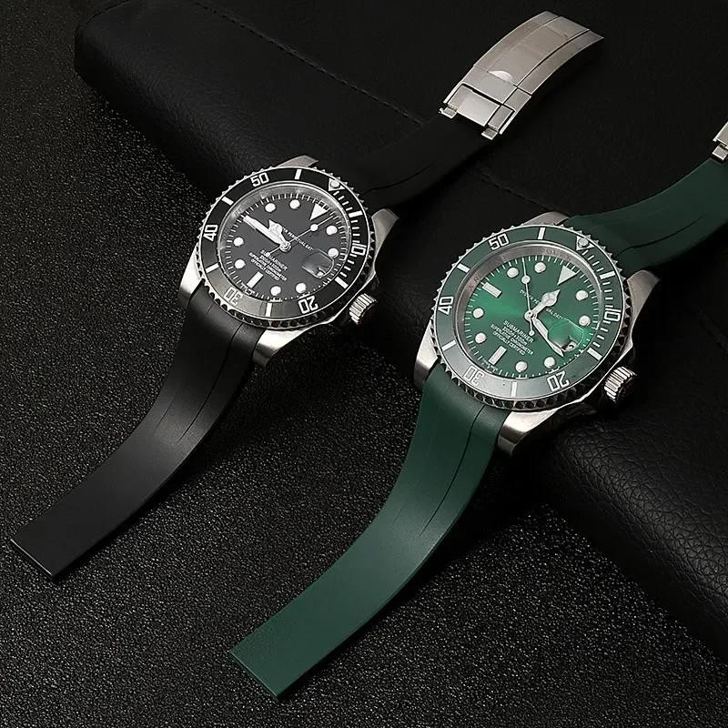 High quality Rubber watch strap for Rolex wristband 20mm 21mm black blue curved