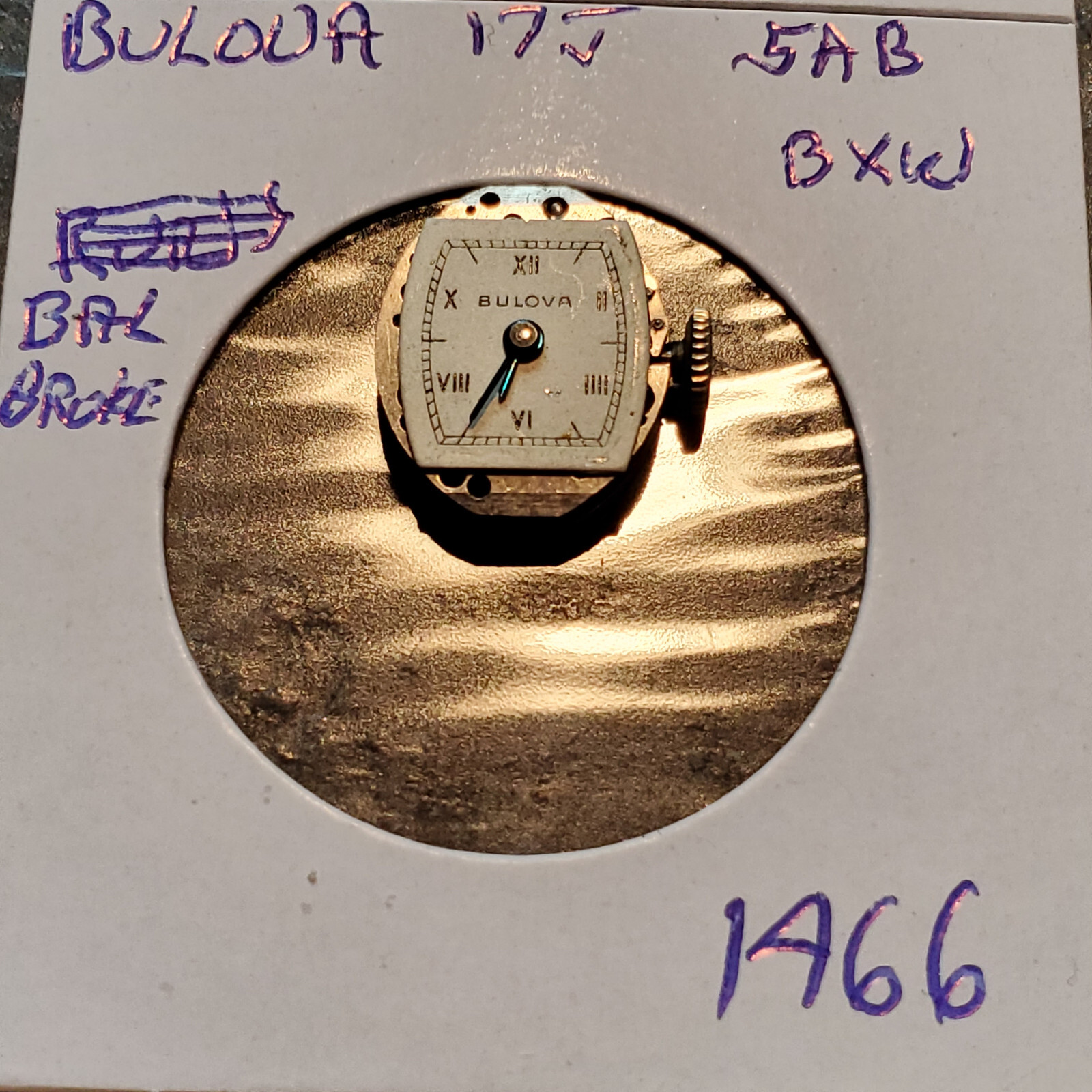 LADIES BULOVA 17J 5AB BXW WRIST WATCH MOVEMENT #1466