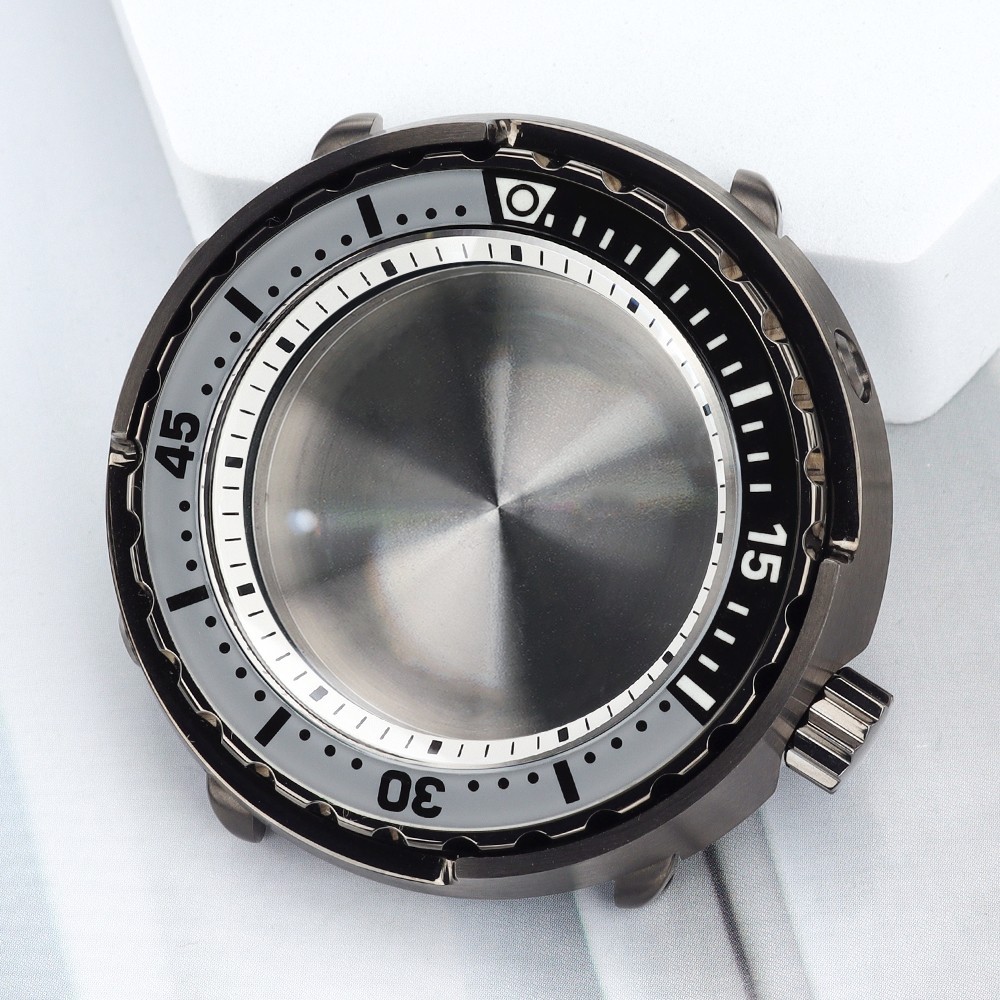 Rotating Bezel 47mm Mens Diver Watch Case Gun Color Tuna For Seiko NH35 Movement