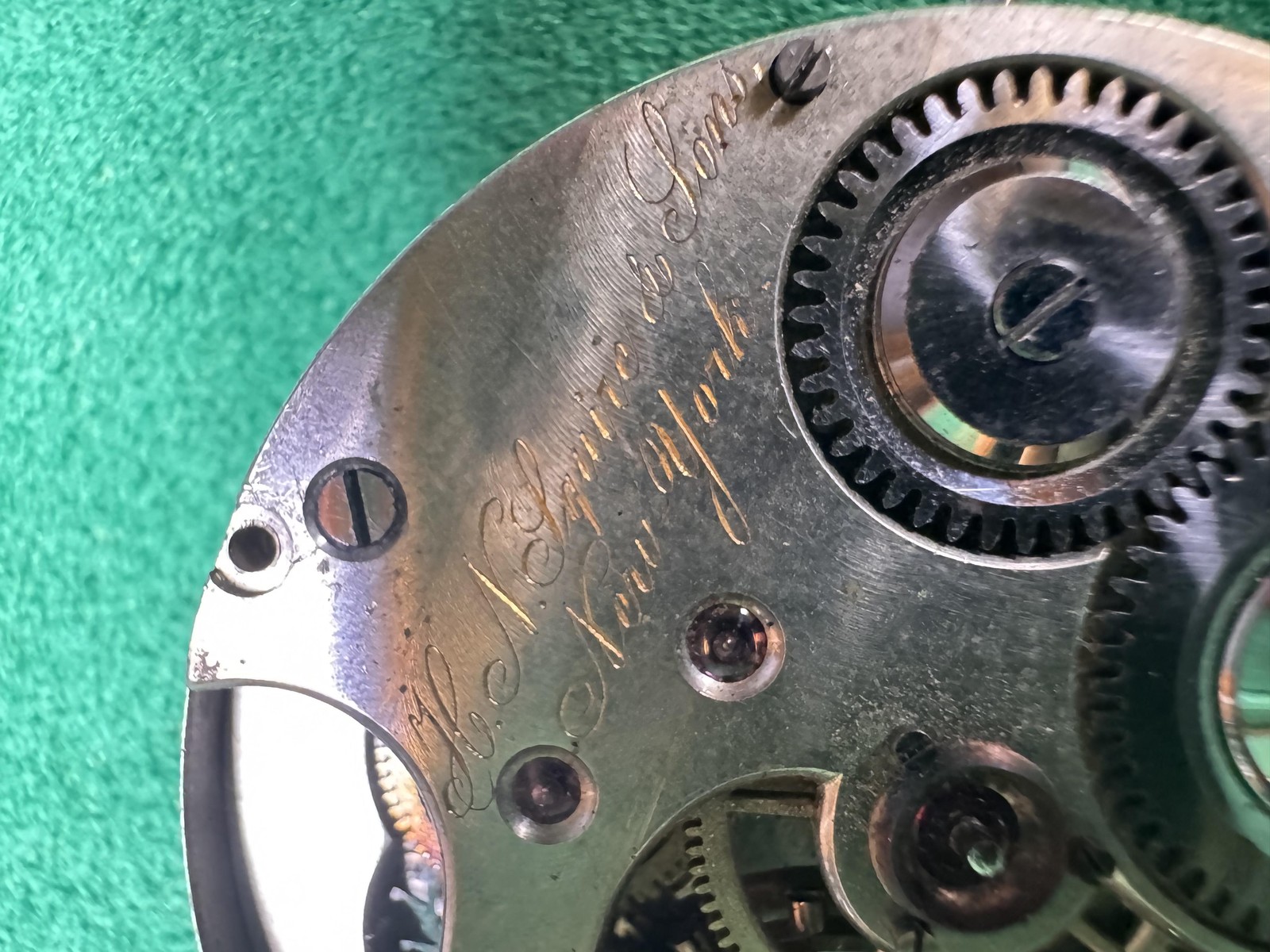 Vintage H N Squire & Sons Pocket Watch Movement 43.30mm Agassiz Parts New York