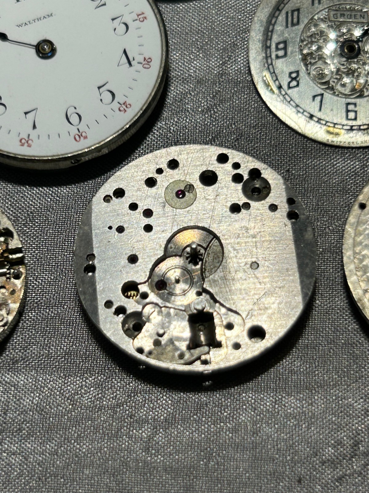 9) VINTAGE WATCH PARTS -BULOVA-HAAS-ETNA-REVERE-WALTHAM-GRUEN FACE ONLY
