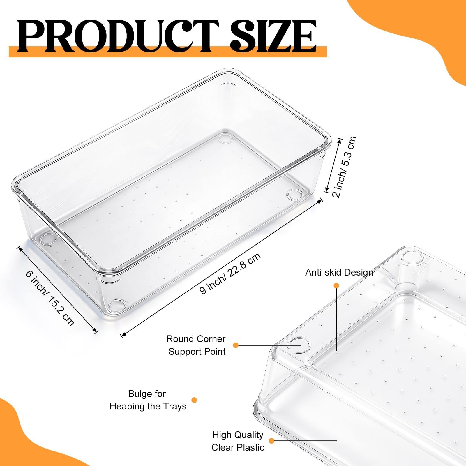 Maitys 12 Pcs Clear Drawer Organizer 9 x 6 x 2 Inches Plastic Rectangle Trays…