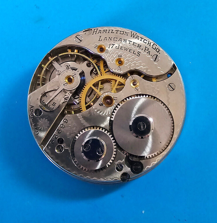 CLEAN VINTAGE 16 SIZE HAMILTON GRADE 974 P MODEL 1 POCKET WATCH MOVEMENT PARTS