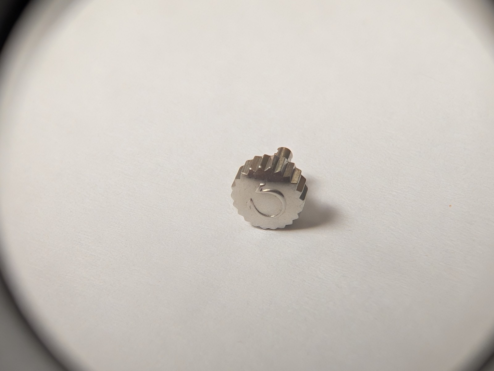 Genuine Omega crown 4.3-4.5mm approx. WHITE, split medium stem, for watch repair