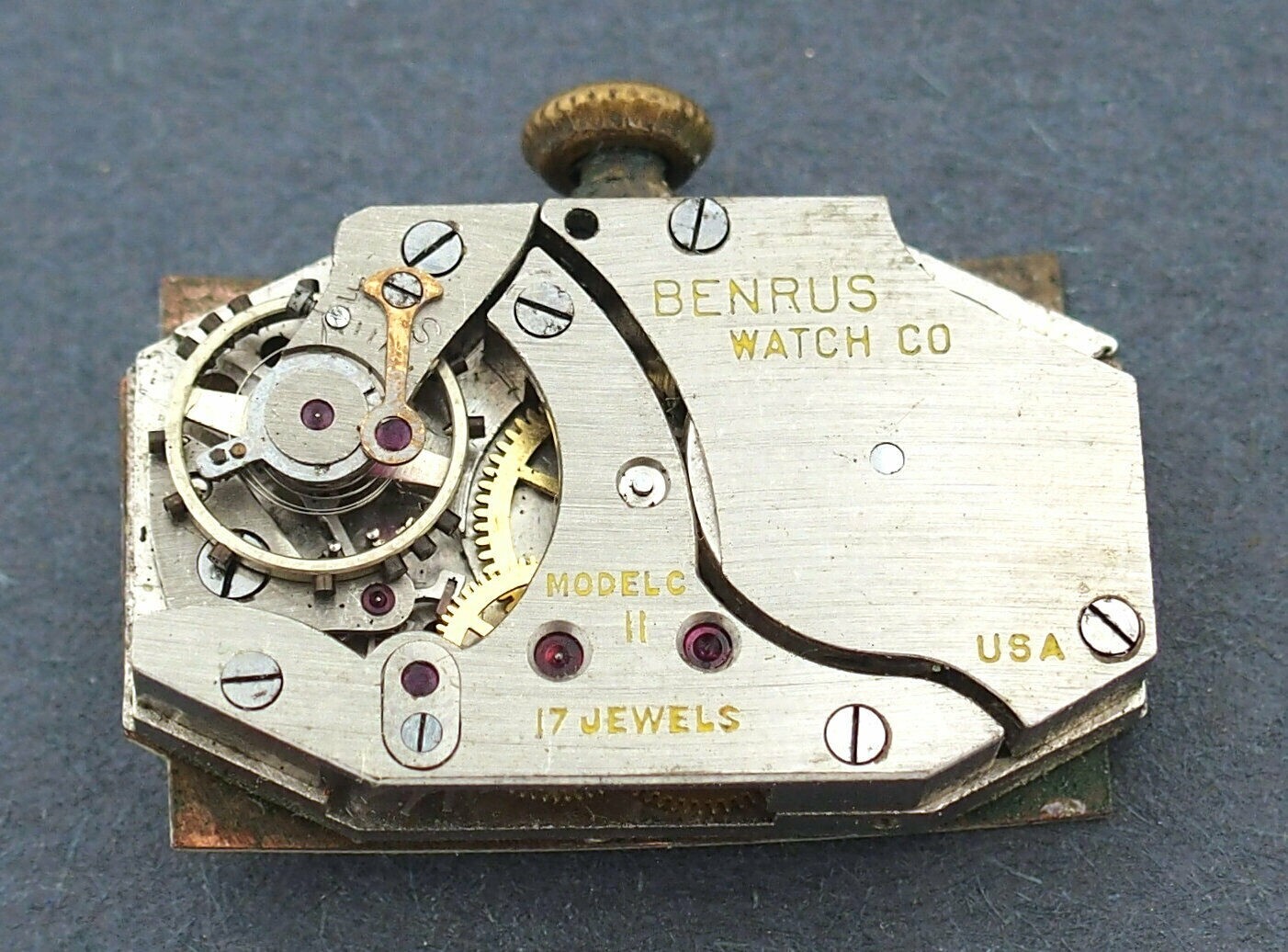 Early Benrus Model C 11 17J Wrist Watch Movement for Parts or Repairs #W158
