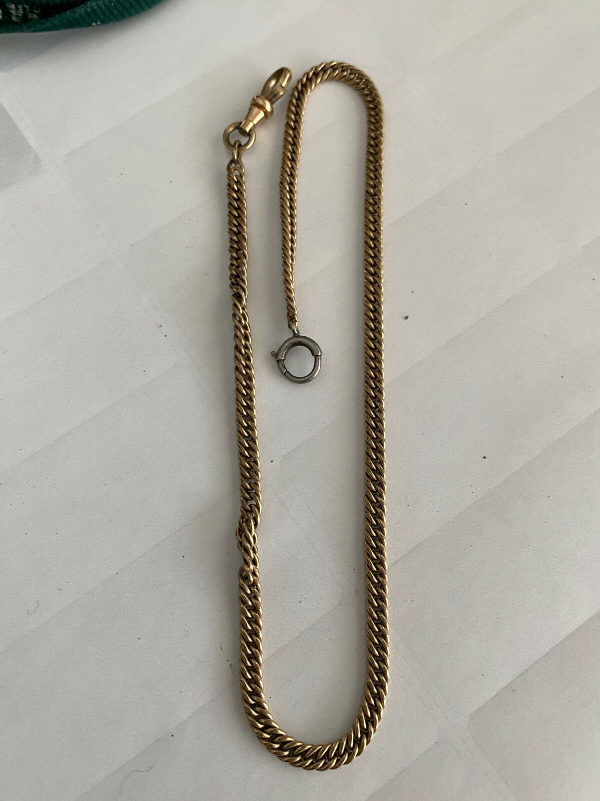 13.5 INCH POCKET WATCH CHAIN, SIMMONS MARKED ON CLASP
