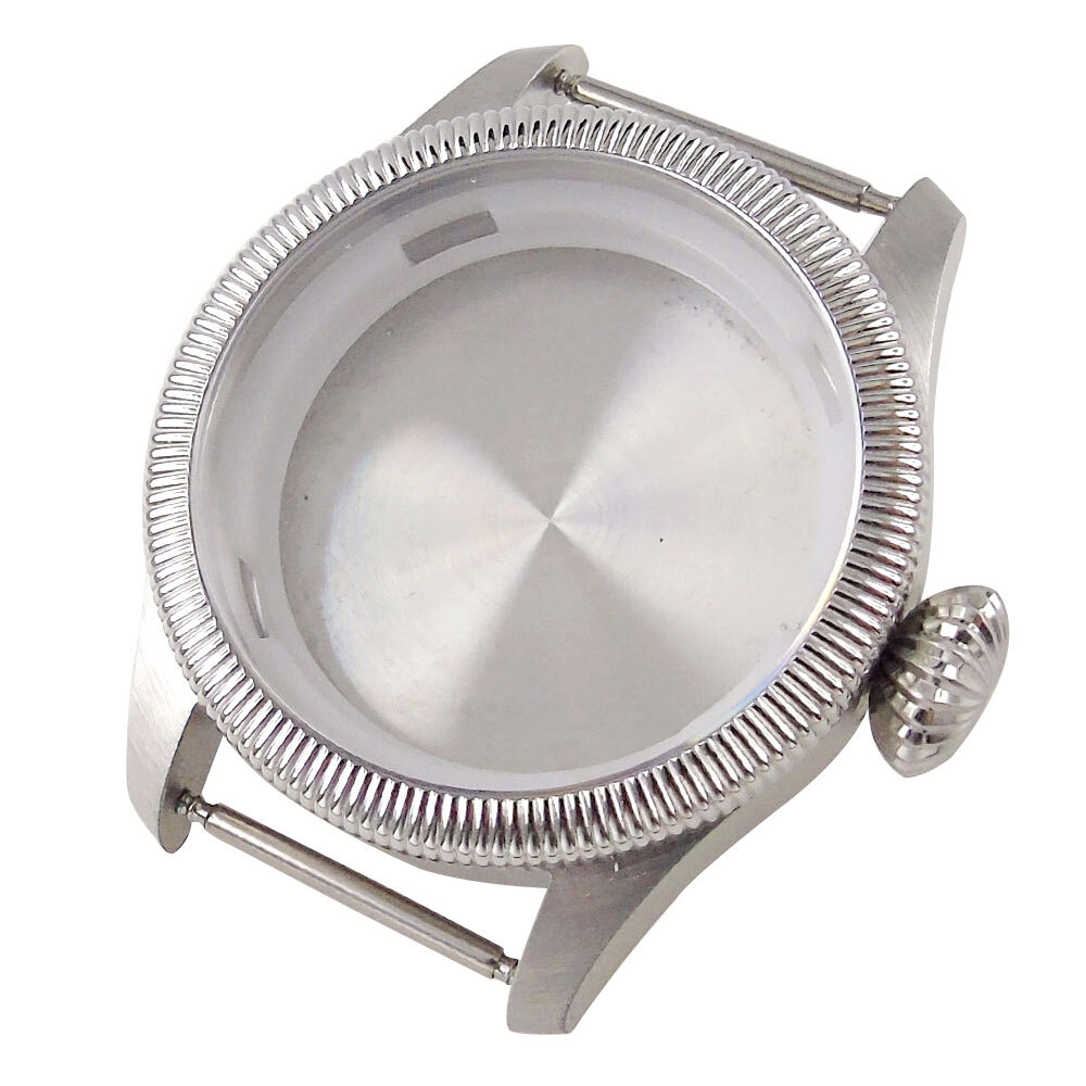 39mm Fluted Bezel Steel Sapphire Glass Watch Case Black Dial Fit NH35 NH36 2824
