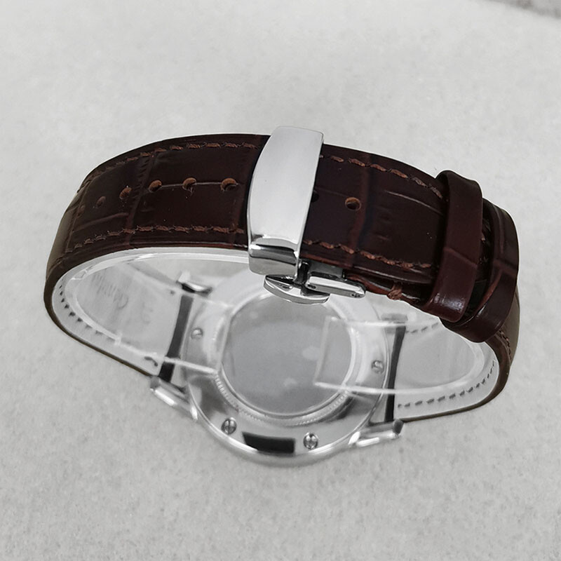 39mm Silver GS Watch Case Leather Band Strap Fit SEIKO NH35 NH36 /4R/7S Movement