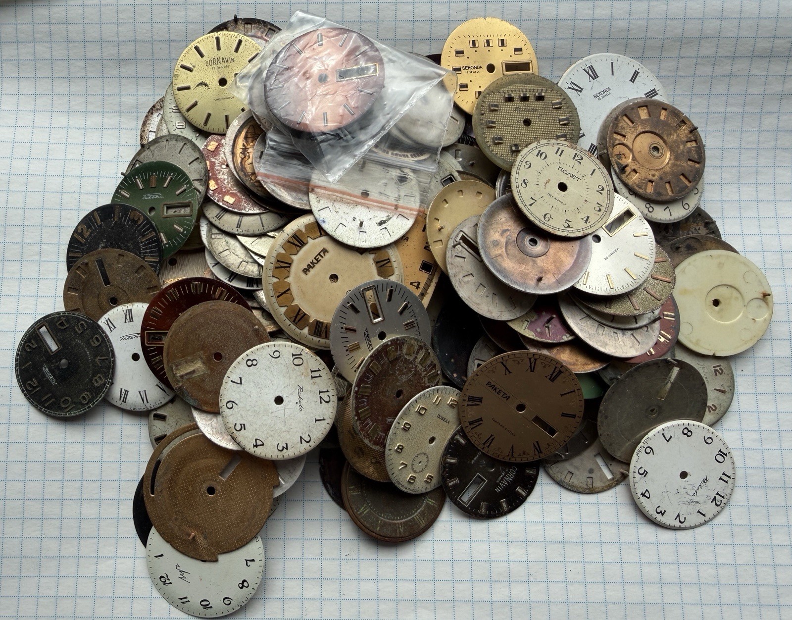 Vintage Watch Dials Lot 400g – Mechanical watch Faces, Steampunk, Soviet Art